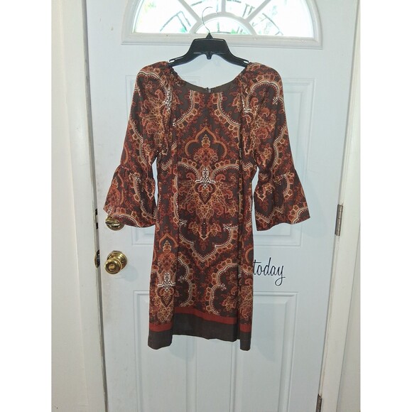 New York & Company Dresses & Skirts - New York & Co Dress Brown Paisley Floral Small Flare Sleeves